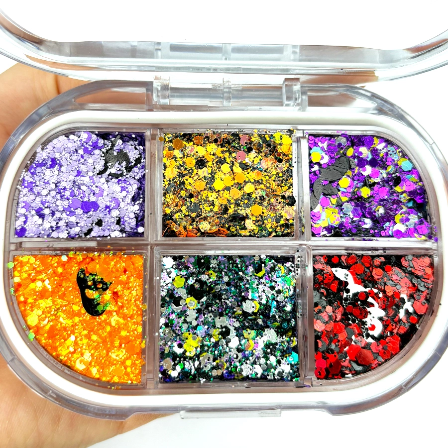 6 Grids Eyeshadow Palette With Fine Glitter Various Sizes Special Parties Body Glitter Lotion Private Label Body Glitter Gel Wet 1