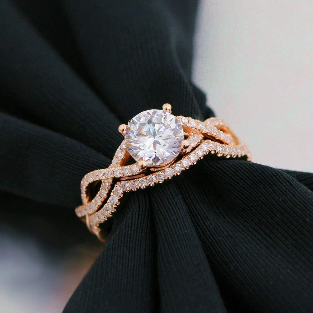 Custom S925 Silver & 9k-18k Gold 3-5ct Moissanite Diamond Wedding Engagement Ring Set 1