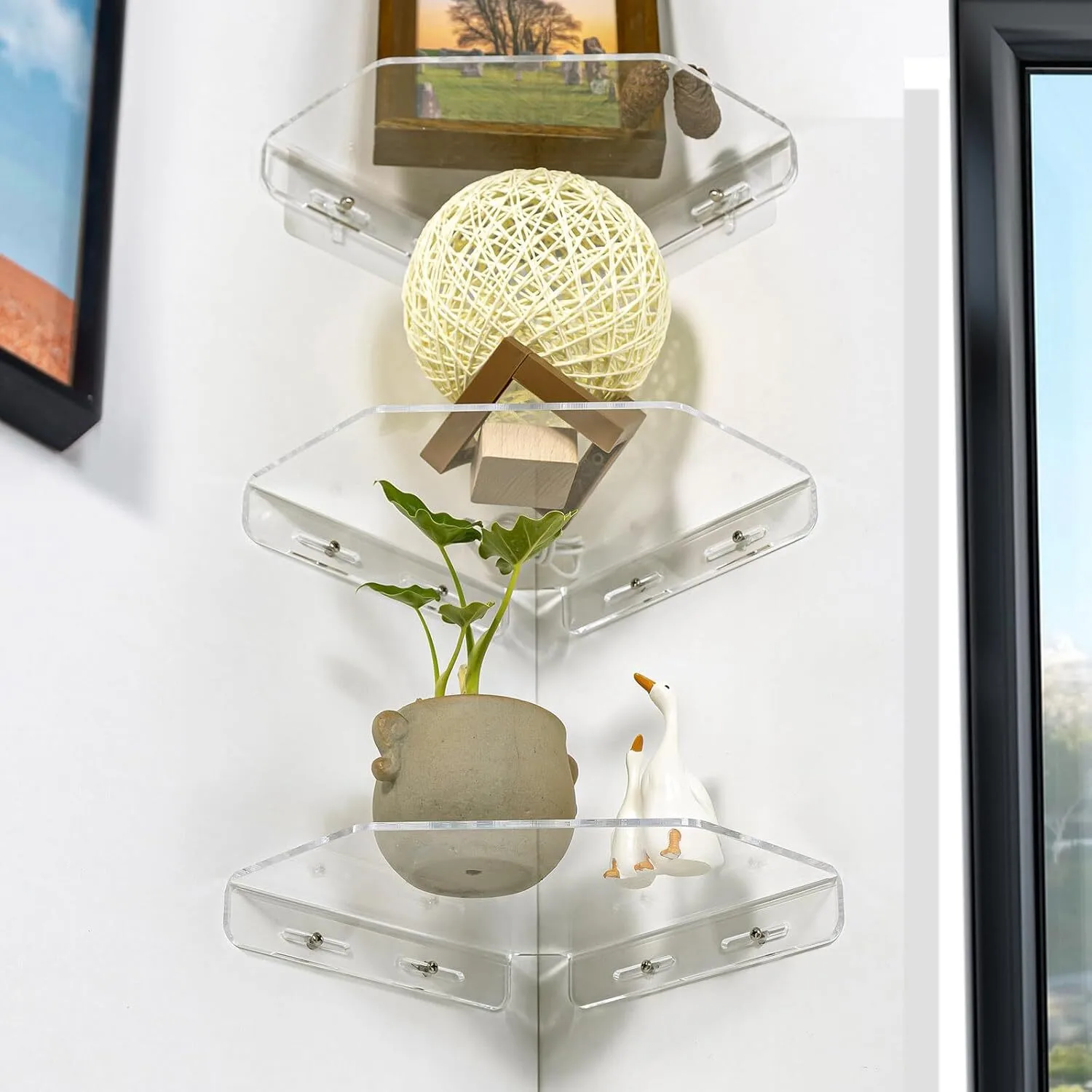 Acrylic Floating Corner Shelves 3 Sets Wall Mount Shelf Organizer Rack 1