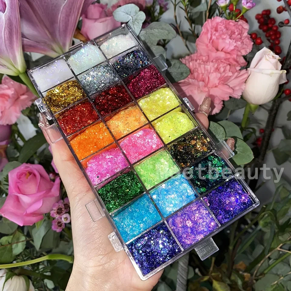 Custom Glitter Vegan Eyeshadow Palette Light Eye Shadow Makeup Box With Dry Powder Wholesale Cosmetic Body Face Glitter Palette 1