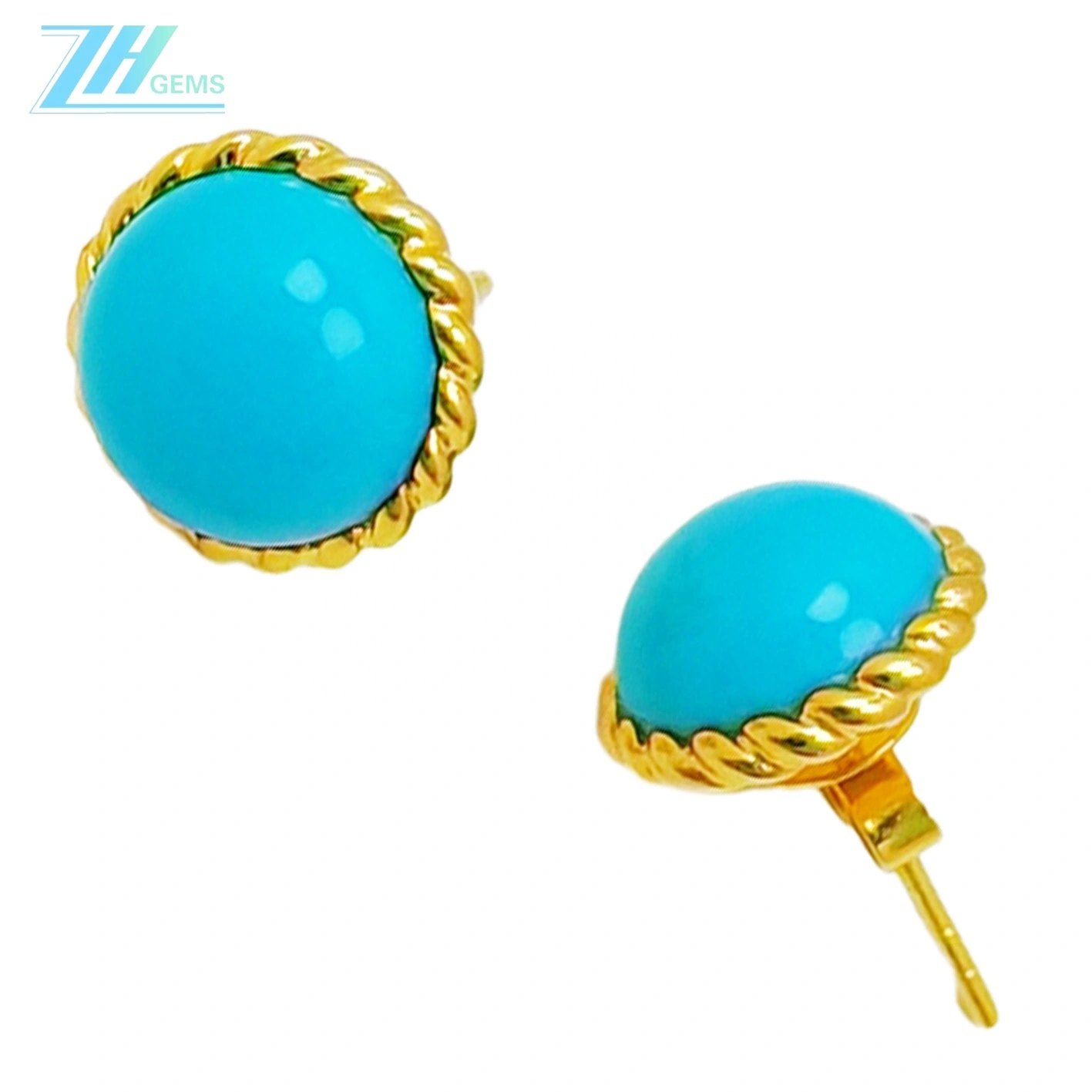 14k Gold Natural Sterling Treatment Turquoise Round Earrings Sleeping Beauty Mine Jewelry Female Custom As Gift 1