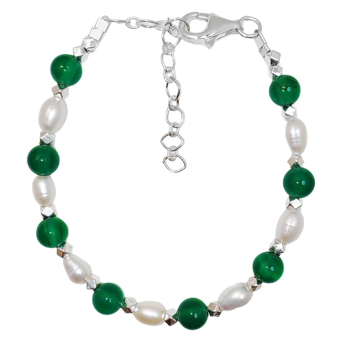 Natural Pearl And Chrysoprase Beads S925 Silver Fashion Bracelet 1