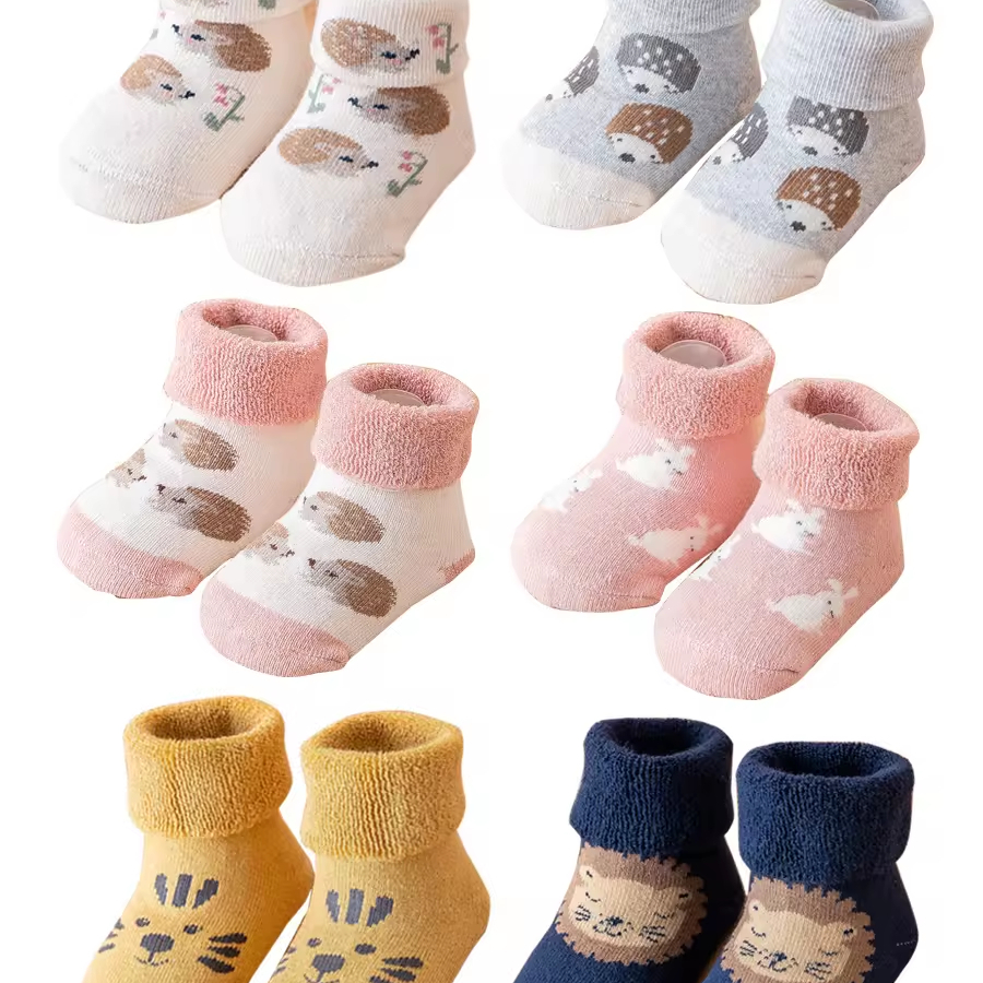 Tiger Printed Terry Warm Crew Knitting Socks For Baby Winter Accessories 1