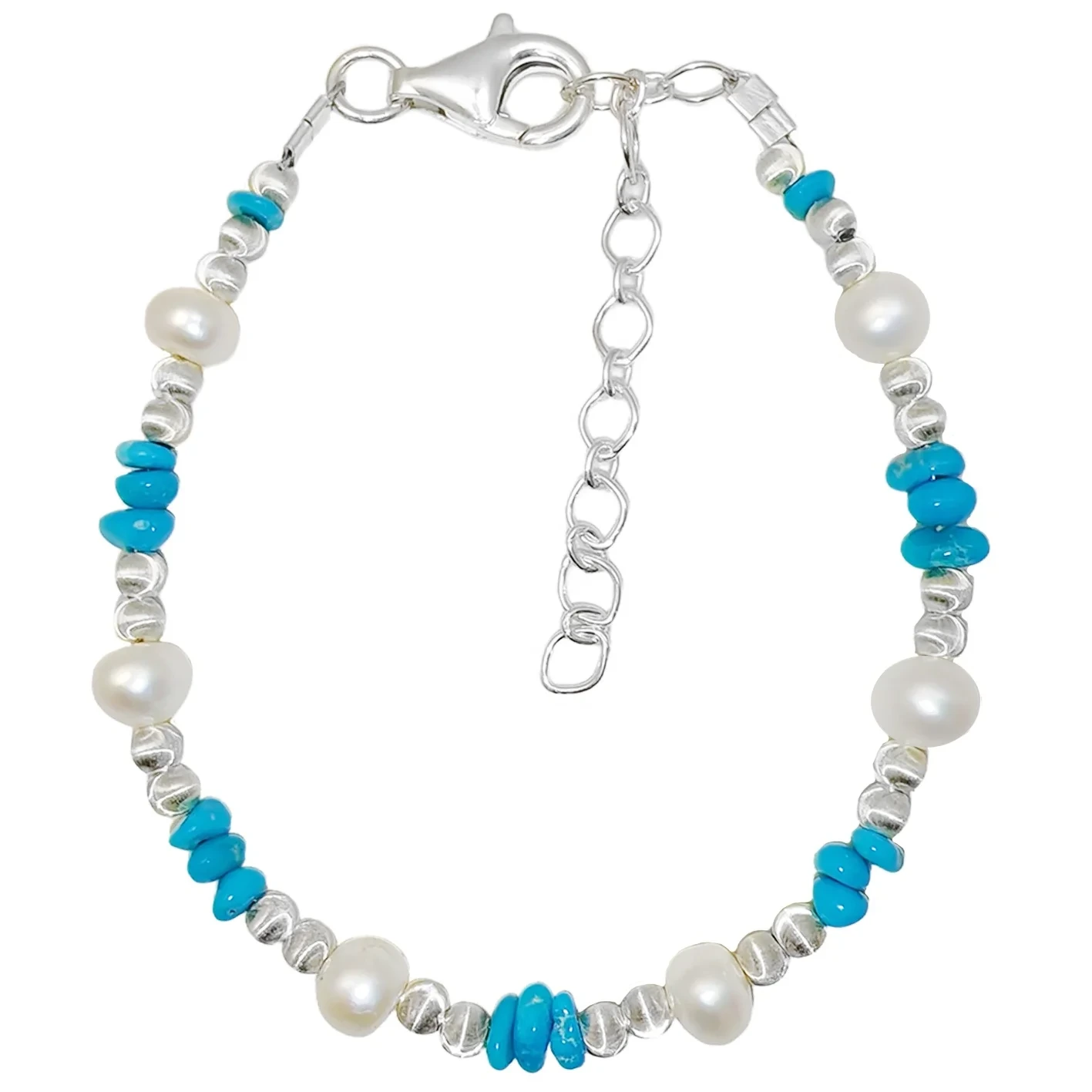 S925 Silver Beads Naturlig Sterling Treatment Turkos Med Form Armband Holiday Smycken 1
