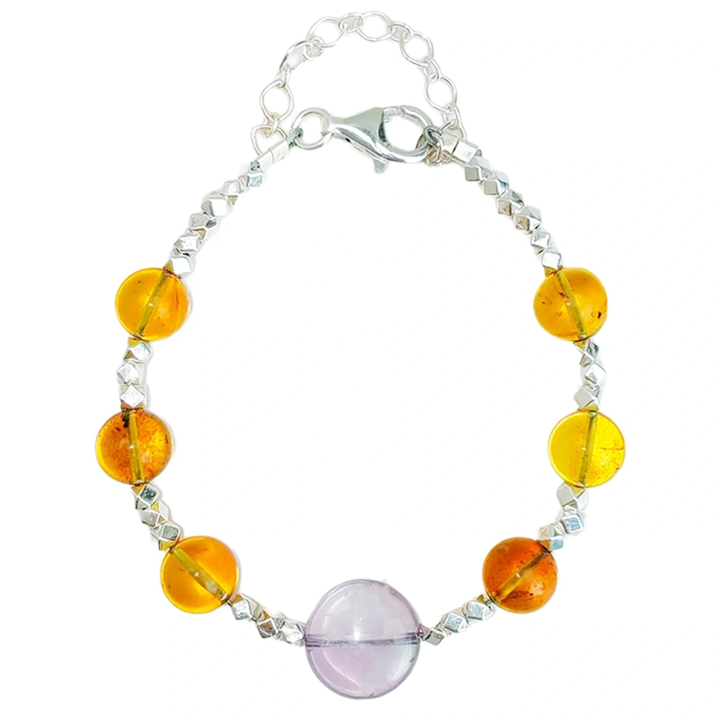 Bracciale fatto a mano con pietre preziose d'argento e ambra, gioielli spirituali e curativi, gioielli da donna, regalo di anniversario1 1