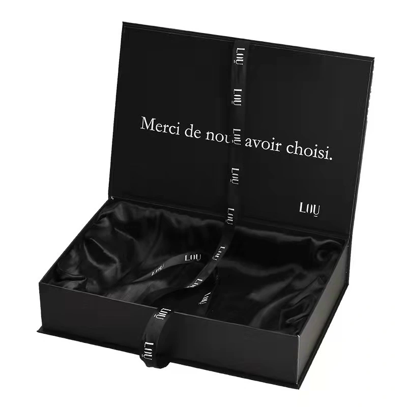 Custom Black Luxury Foldable Magnetic Gift Box Packaging Lined With Silk 1