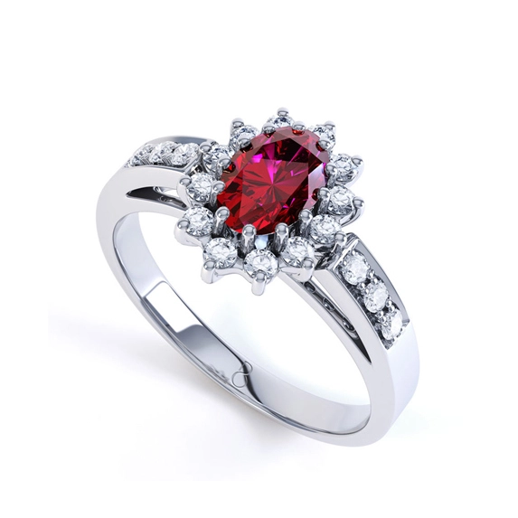 Bague de fiançailles en or massif 14 carats avec diamant rubis cultivé en laboratoire, taille ovale 4x6 mm 1
