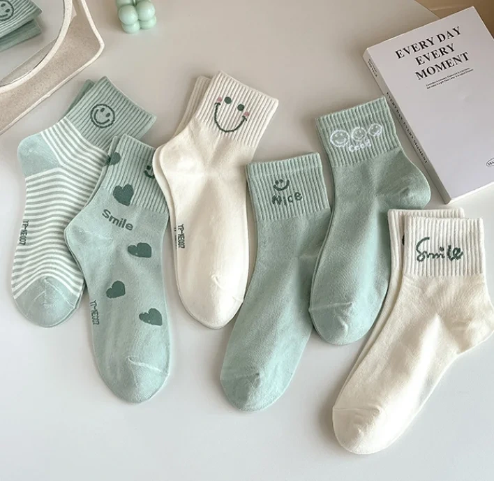 Custom Stripe Happy Face Ankle Cotton Socks for Girls 1
