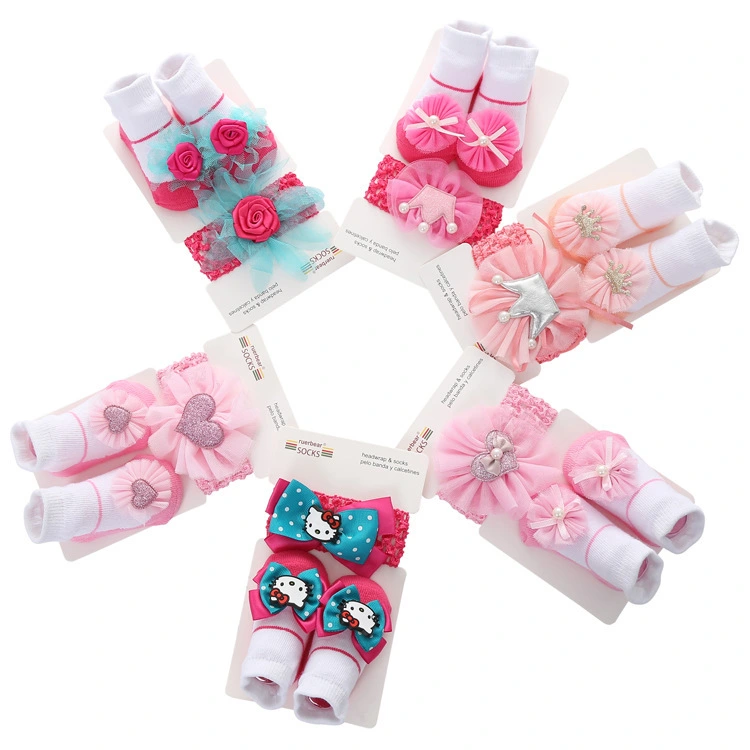 Ensemble bandeau et chaussettes pour nouveau-né, chaussettes à fleurs solides pour enfants 1