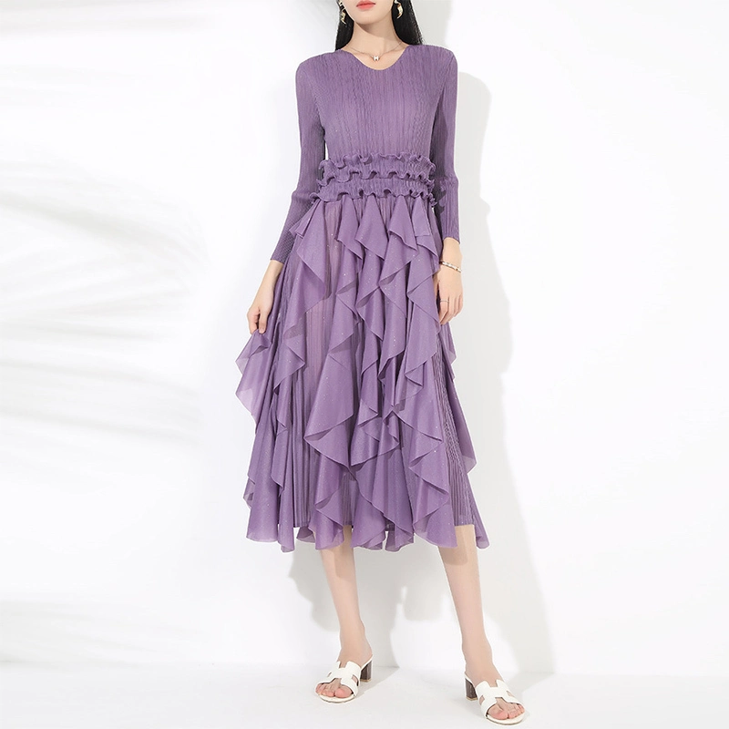 Hohe Qualität Mode Design Frauen Plissee Kleid Pailletten Dekoration Cascading Rüschen Casual Kleid Elegantes Kleid 1