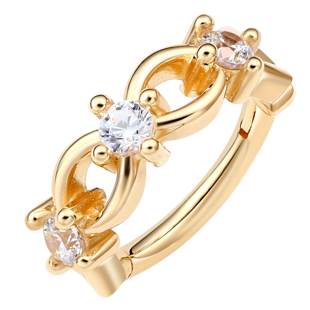 Eternal Metal 14k Solid Gold Hinged Segment Clicker 5a Clear Zircon Piercing Jewelry2 1