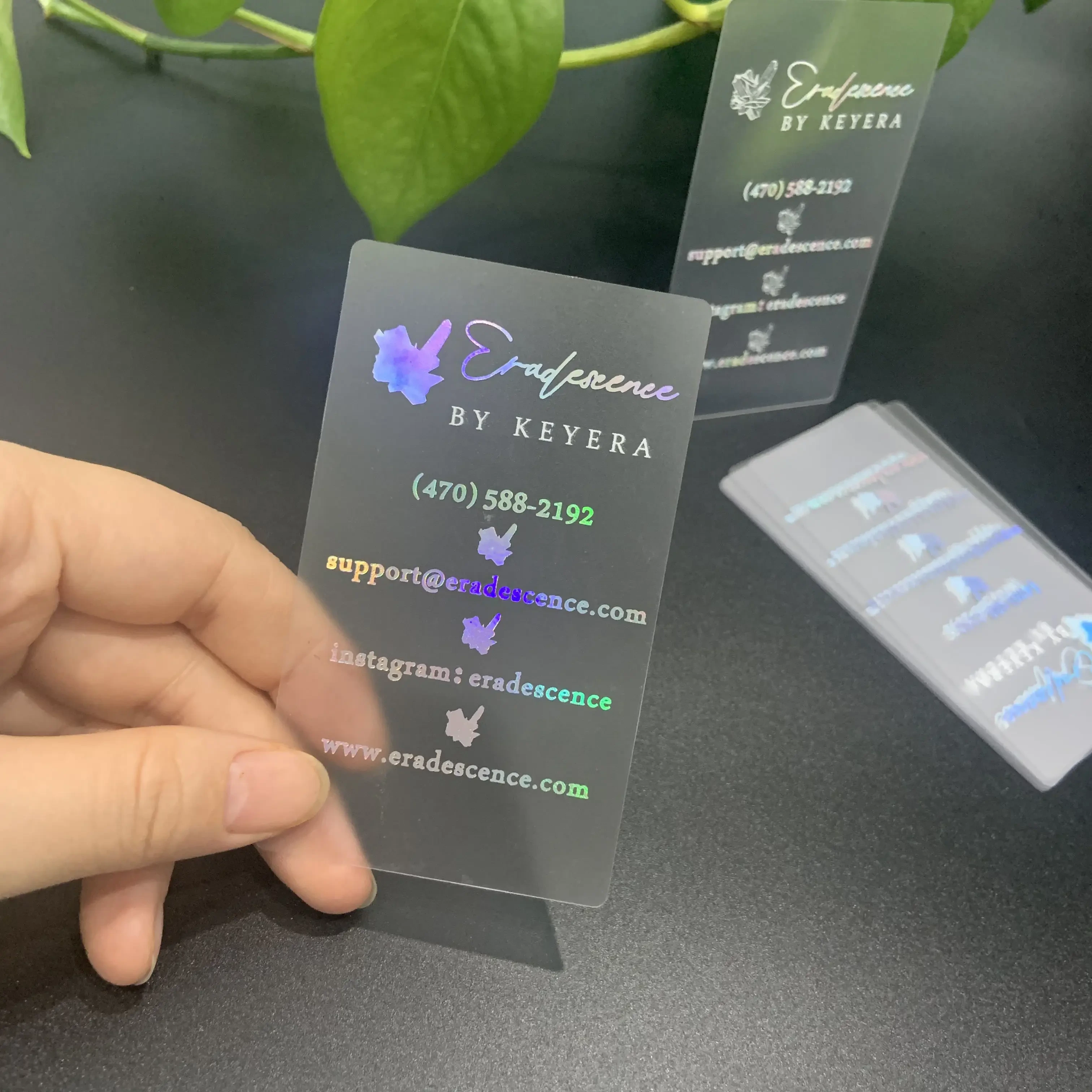 Services d'impression en plastique transparents holographiques faits sur commande de carte de visite 1