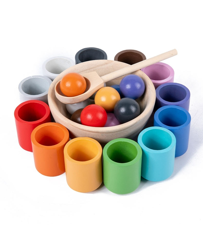 ألعاب مونتيسوري الخشبية التعليمية - لعبة مطابقة الكرات ذات 12 لونًا مع الأكواب 1