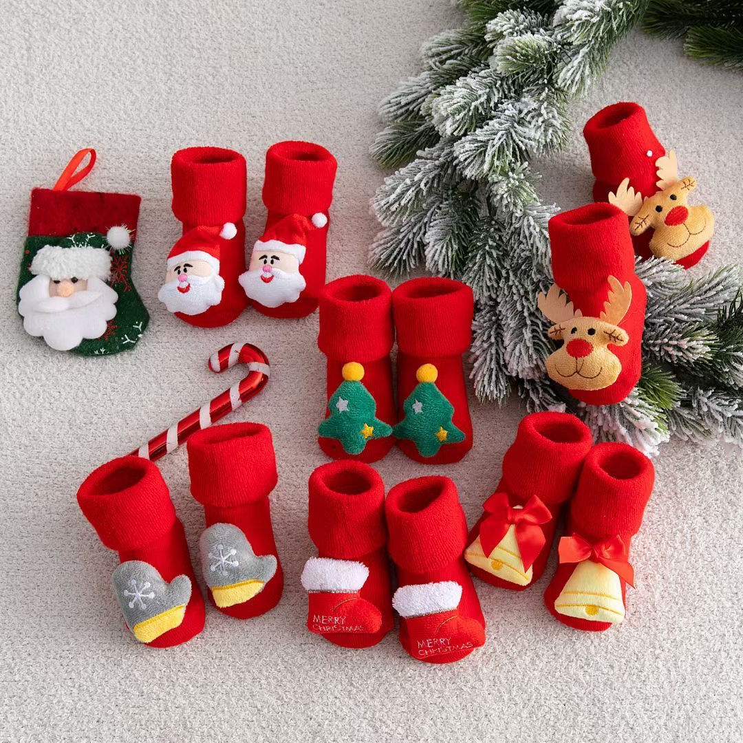 Chaussettes de Noël pour bébé : chaussettes tricotées épaisses en coton antidérapant 1