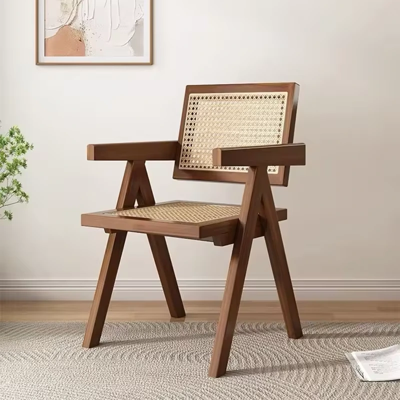 Kursi Rotan Modern Kursi Makan Kayu Kursi Rotan Kayu Solid Untuk Balkon 1