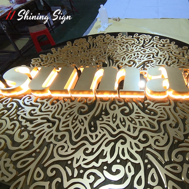Panneau brillant avec lettre rétroéclairée par Led, Logo acrylique, en acier inoxydable, panneaux rétroéclairés 3d, panneau personnalisé à vendre 1
