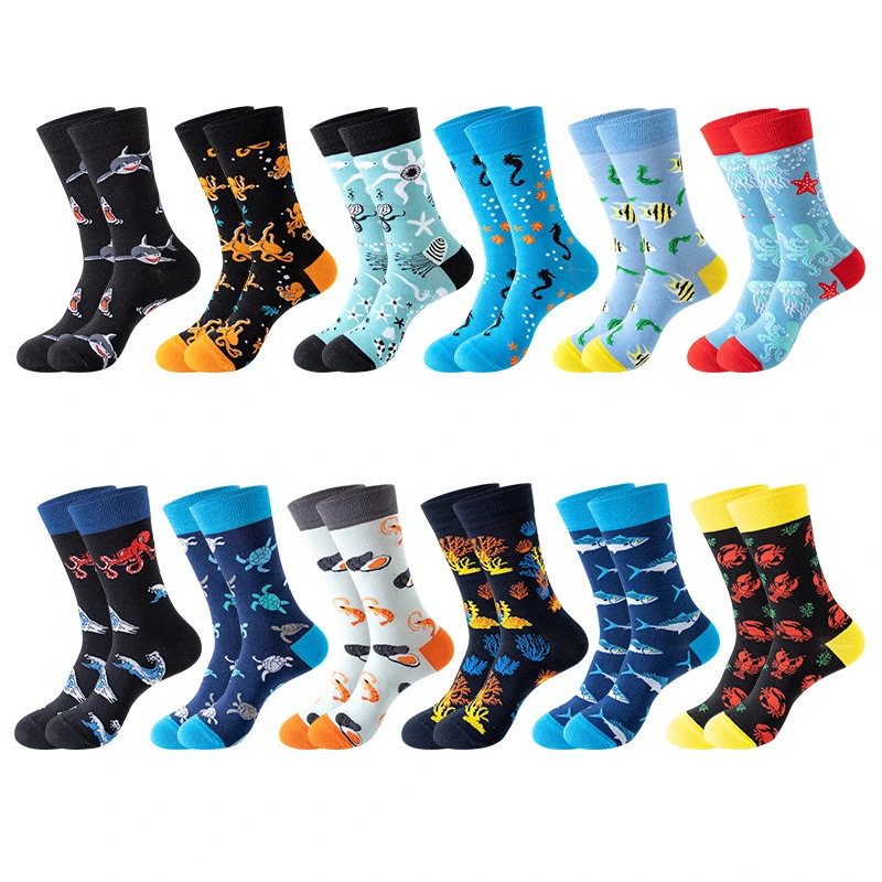 Sea Animal Pattern Crew Socks Unisex Adult High Quality 70% Cotton 1