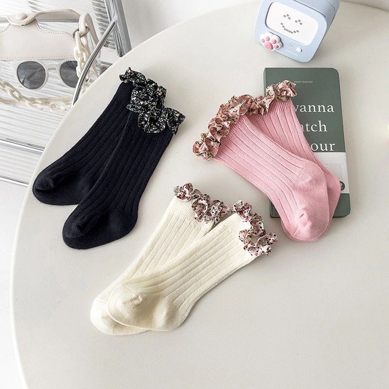 Chaussettes bébé princesse côtelées en dentelle de coton pour filles de 0 à 3 ans 1
