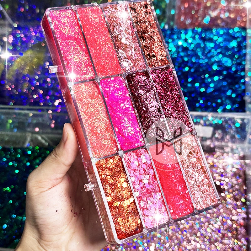 Multipurpose Waterproof Long-lasting Glitter Body Gel Paint Regular Size Wet Eye Shadow Palette For Daily Makeup Custom 100pcs 1