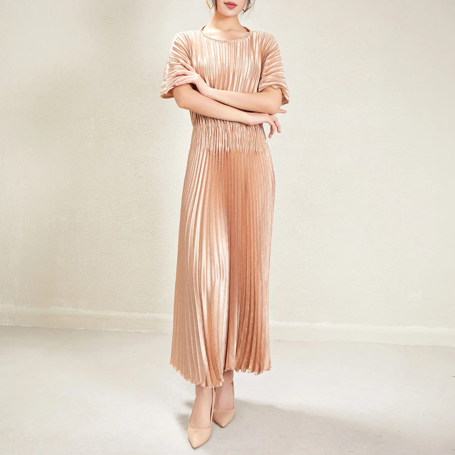 Red Pleated Gown Breathable by Pleats Clothing 5