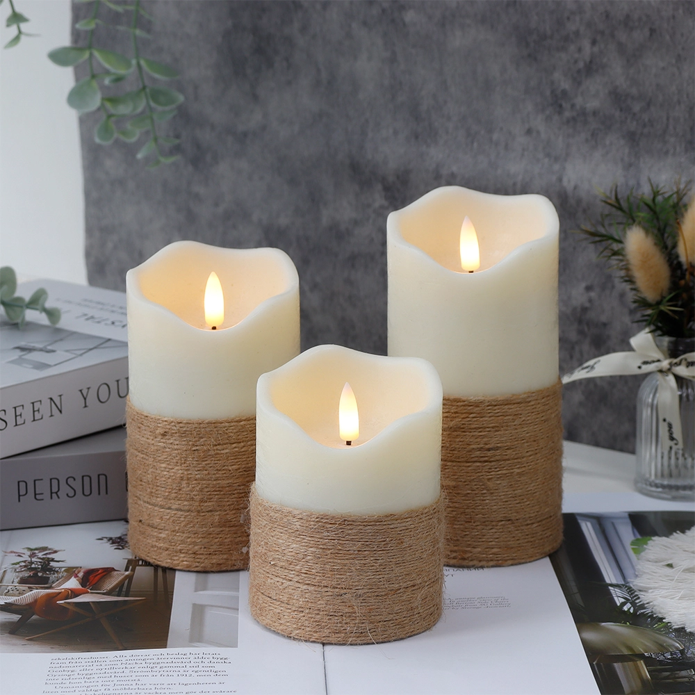 Set di 3 candele a colonna tremolanti senza fiamma a cera di soia alimentate a batteria con candela a LED telecomandata 1