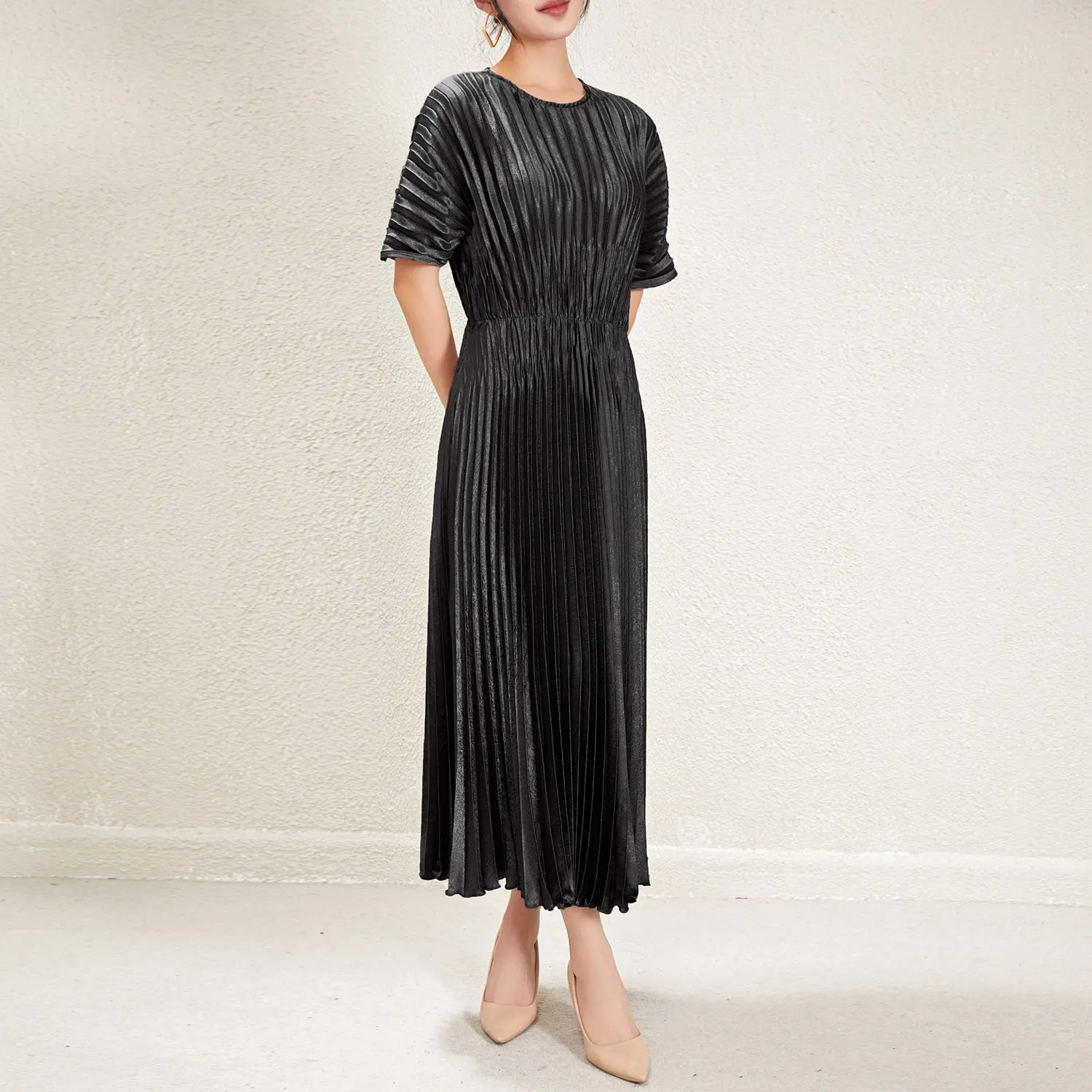 Red Pleated Gown Breathable by Pleats Clothing 6