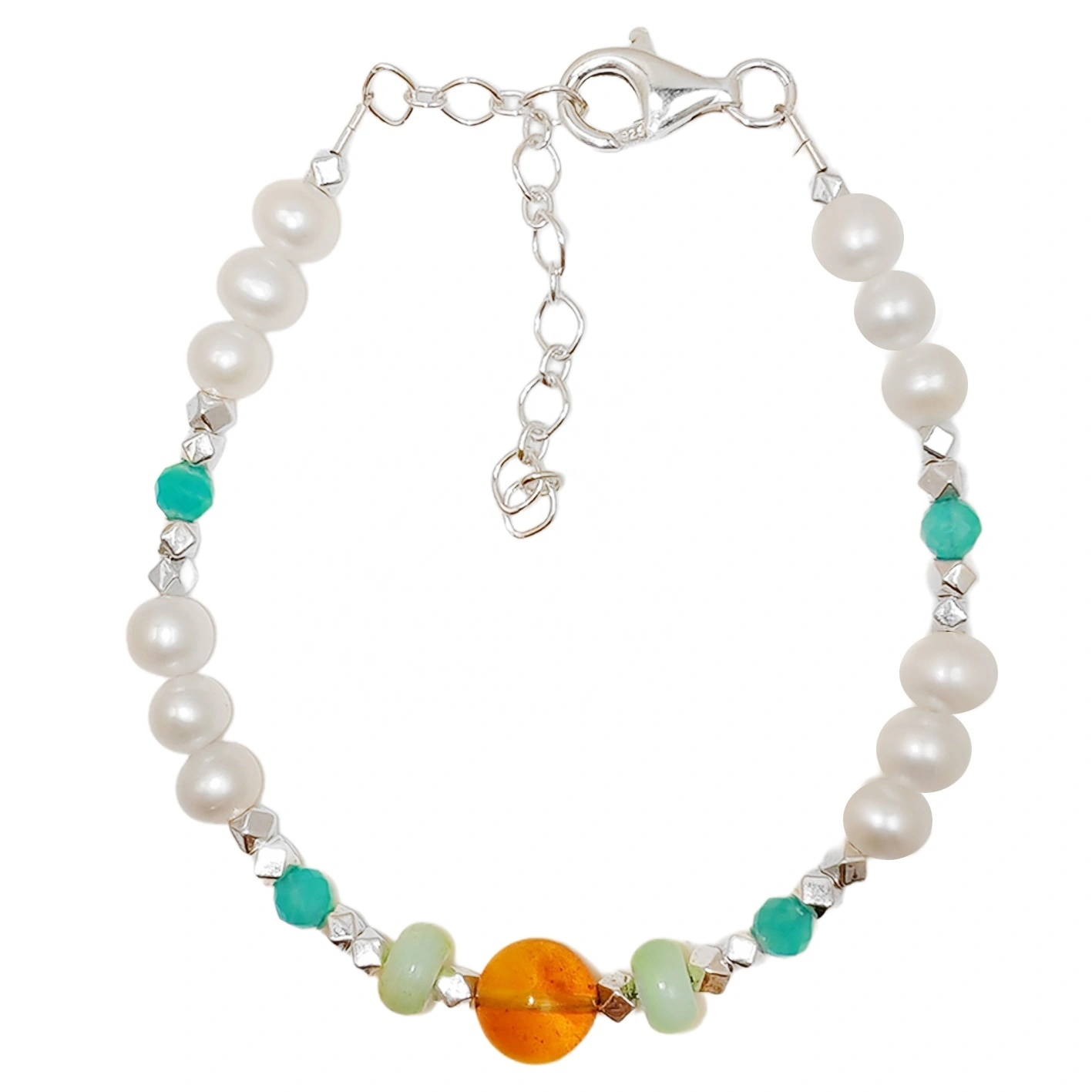 S925 Silver Beads Natural Pearl Free-shape Jewelry Bracelet Holiday Jewelry 1