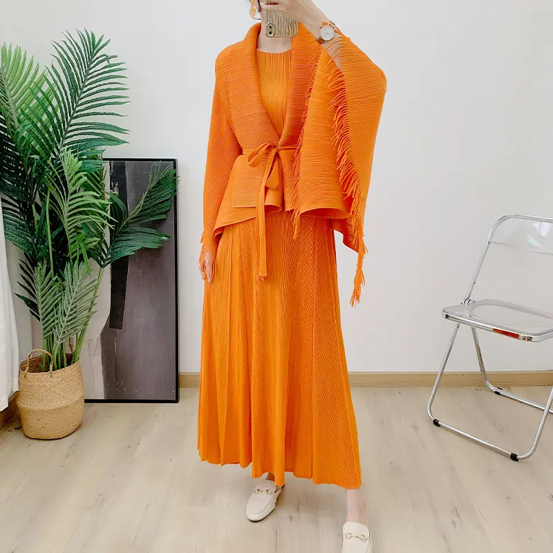 Long Sleeve Pleated High Neck Gown Accept Customized Color - - Pleats Clothing 5