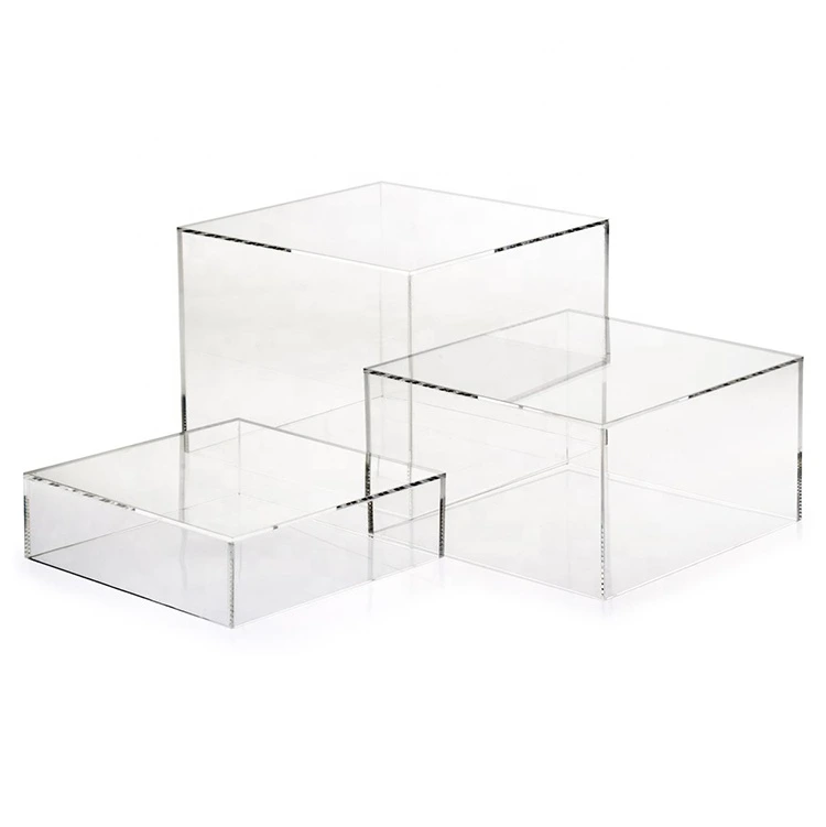 3-Piece Transparent Clear Acrylic Cube Risers Display Stand Set 1