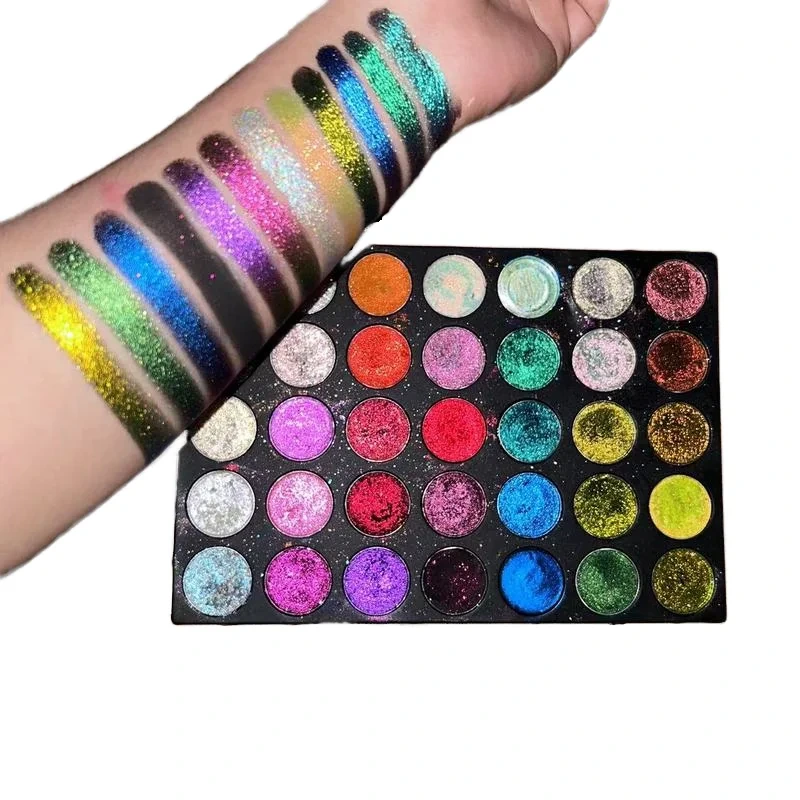 Mlm Makeup Supplier Custom Your Logo Own Brand Vegan Pressed Glitter Eyeshadow Palette Super Shimmery Chameleon Eye Shadow 1