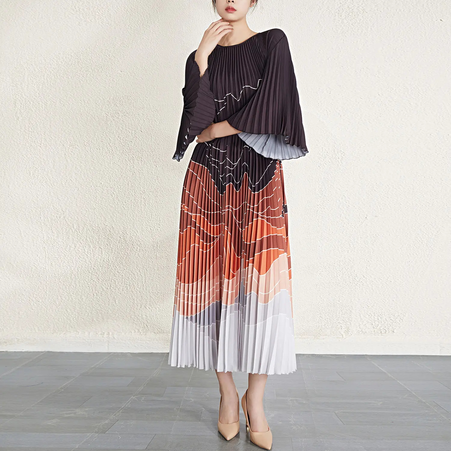 Pleated Gown with Sleeves Fast Shipping to Over 200+ Countries & Regions. by Pleats Clothing-1 3