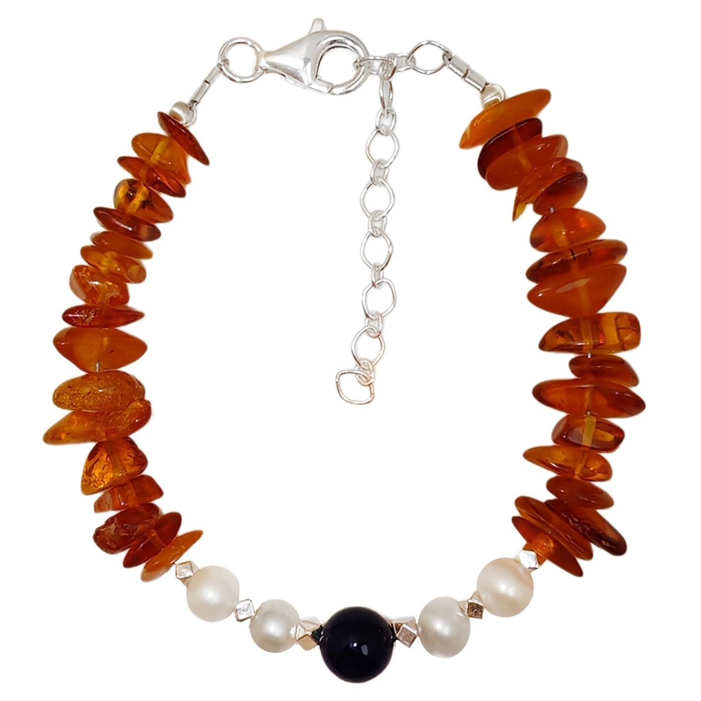 Designer Custom Natural Amber Lapis Lazuli Beads S925 Silver Bracelet Nyiaj so koobtsheej khoom plig xaiv 8 nti 1