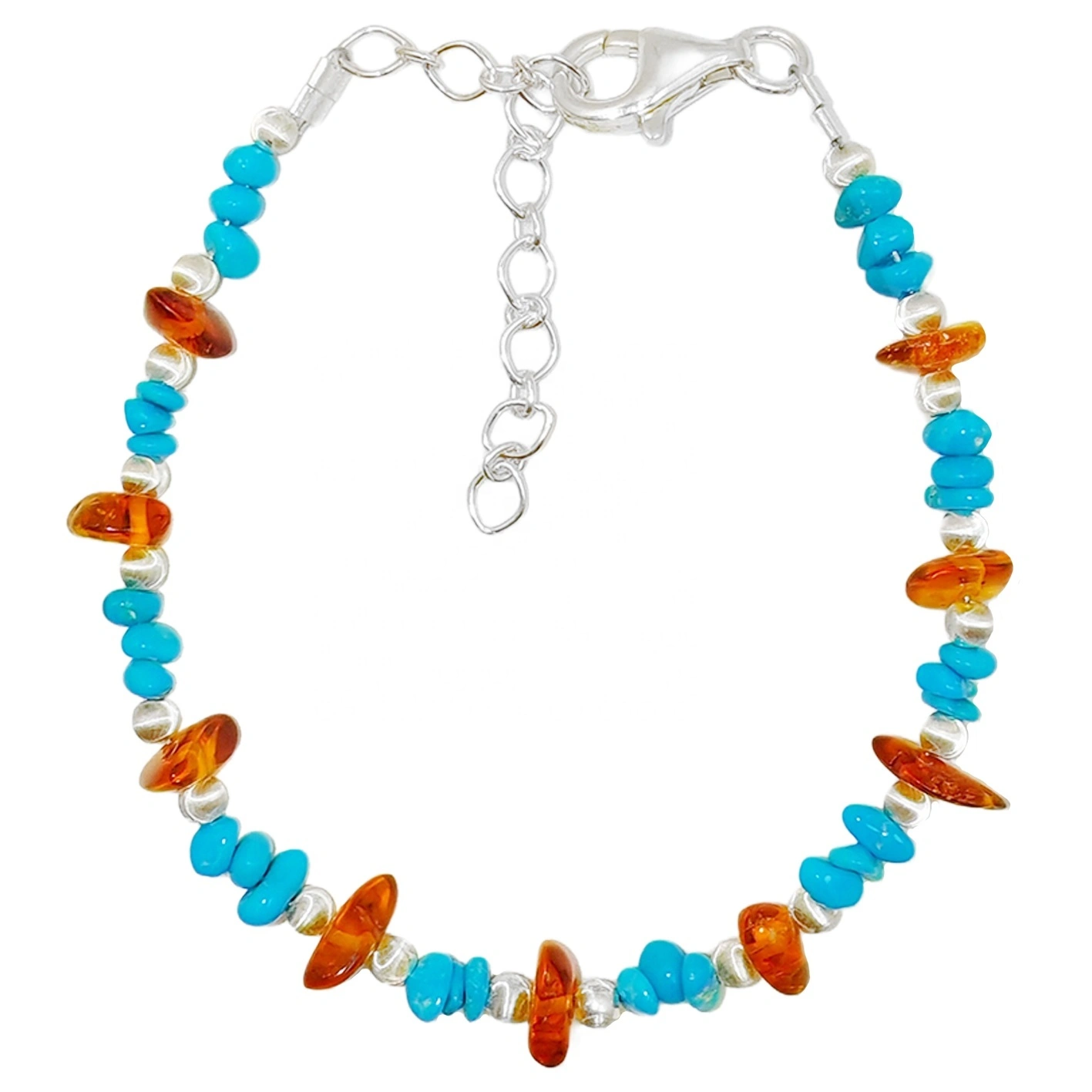 S925 Silver Beads Natural Sterling Treatment Turkos Conformal Amber Armband Holiday Smycken 1