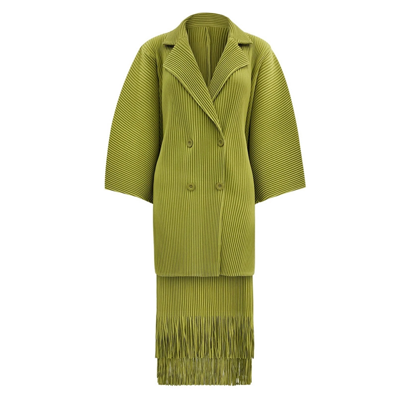 Women Clothing Wholesale Miyake Pleated Suit One Size Fits All Fringed Top And Skirt Two-piece Set Formal Lady's Fashion Set 1