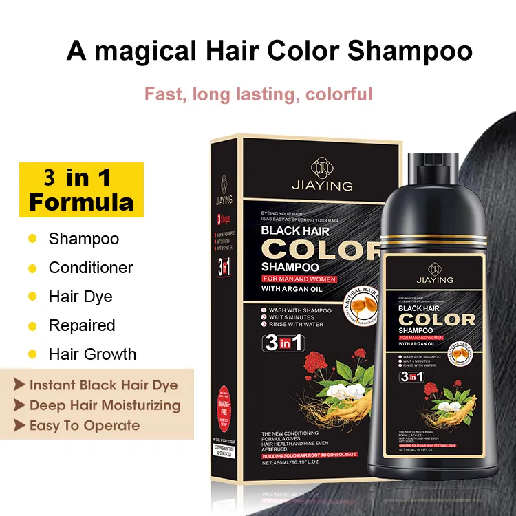 Shampoo de coloração para cabelo preto 3 em 1 com ginseng - sem amônia 4