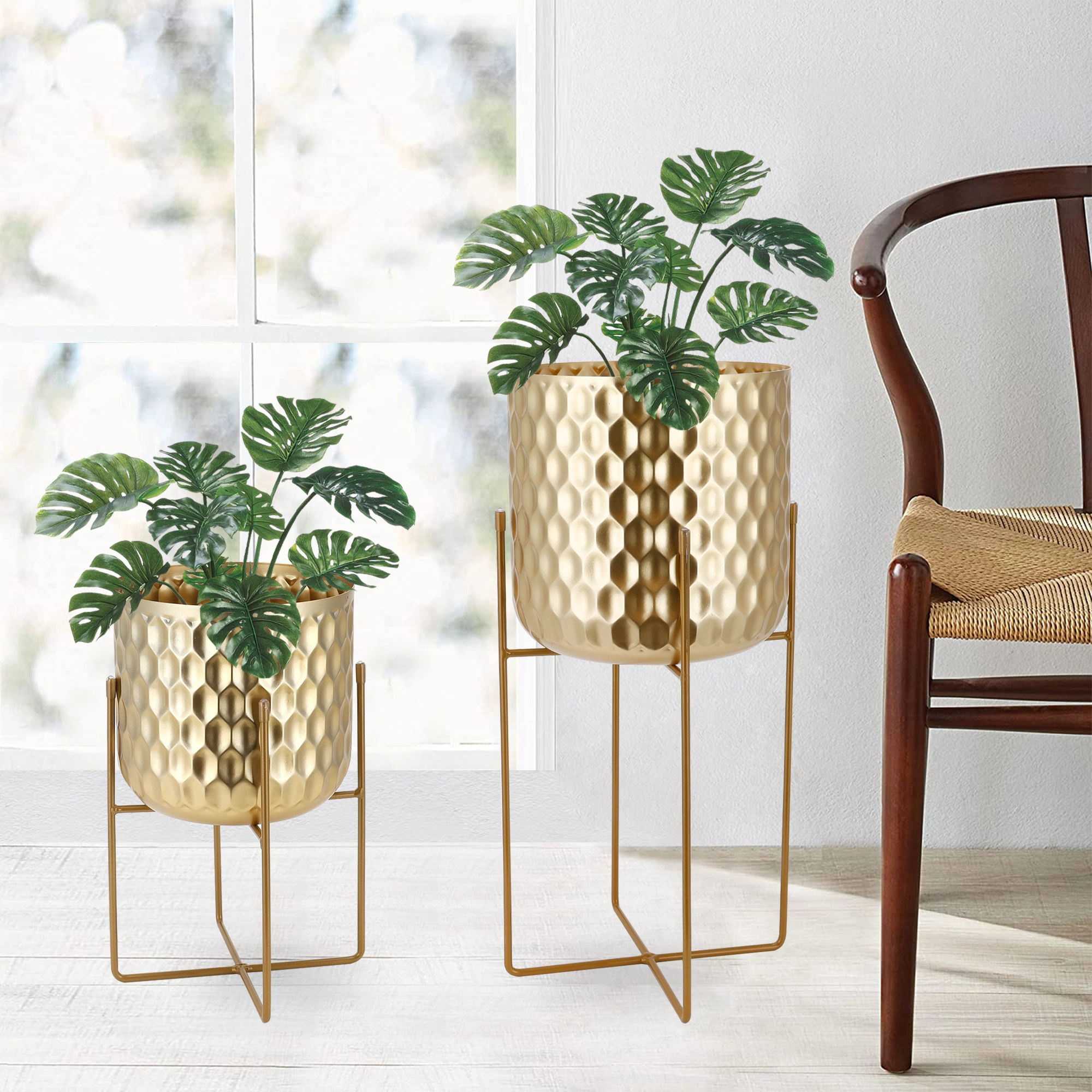 Vasos de flores ouro luxo decoração interior moderno grande suporte de metal jardim planta vasos de flores & plantadores para plantas 1