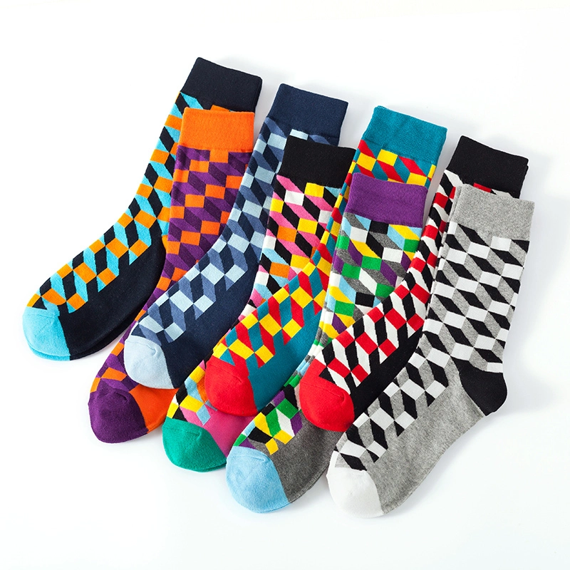 Colorful Rhombus Cotton Crew Socks for Unisex Adults 1