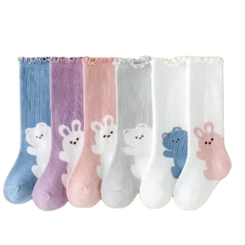 Customizable Thin Cotton Long Knee High Socks for Baby - Good Elastic Crew Stockings 1