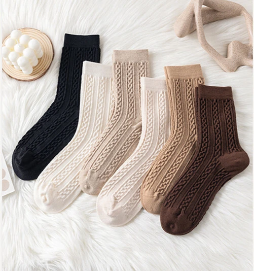 Custom Cotton Winter School Socks for Women - High Quality Double Needle Warm Pattern 1