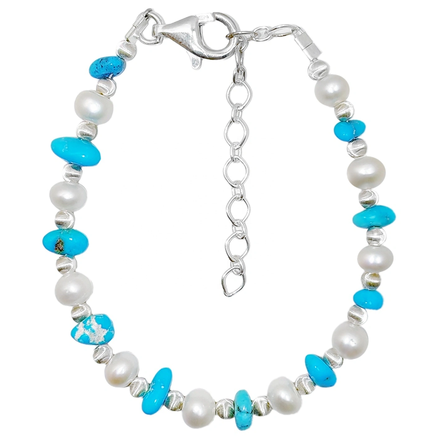 S925 เงิน & ธรรมชาติ Turquoise ไข่มุกคุณภาพสูงสไตล์หรูหราสร้อยข้อมือผู้ขายร้อน 1