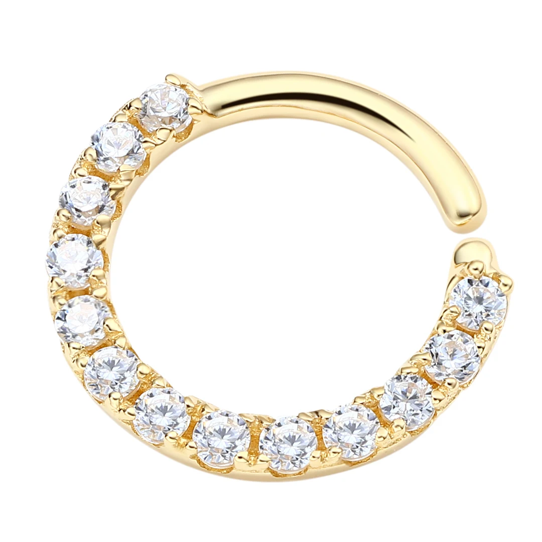 Eternal Metal 14k Solid Gold Frontside 5a Cz Paved Seamless Ring Ear <000000> Nose Hoop Ring Navel <000000>lip Piercing Jewelry 5