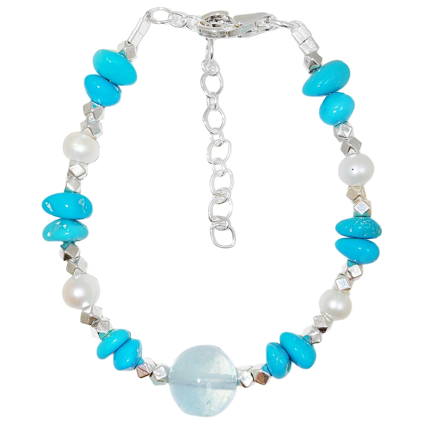 Natural Sterling Treatment Turquoise Bracelet Pearl With S925 Silver Exquisite Bracelet Fine Jewelry Designer Custom 1