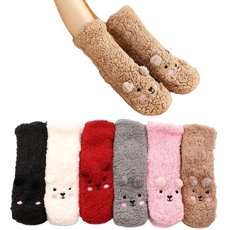 Colorful Antislip Fleece Women Socks for Winter Indoor Warmth 1