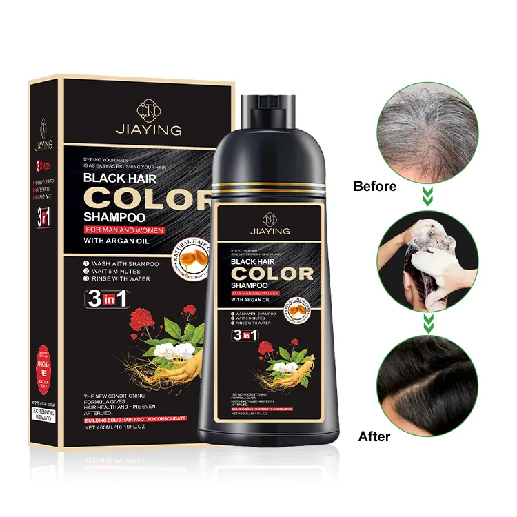 Shampoo de coloração para cabelo preto 3 em 1 com ginseng - sem amônia 2