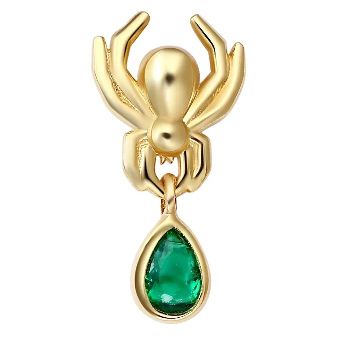Metal eterno, ouro maciço 14k, formato de aranha, pontas rosqueadas com pinos labret pendurados 1