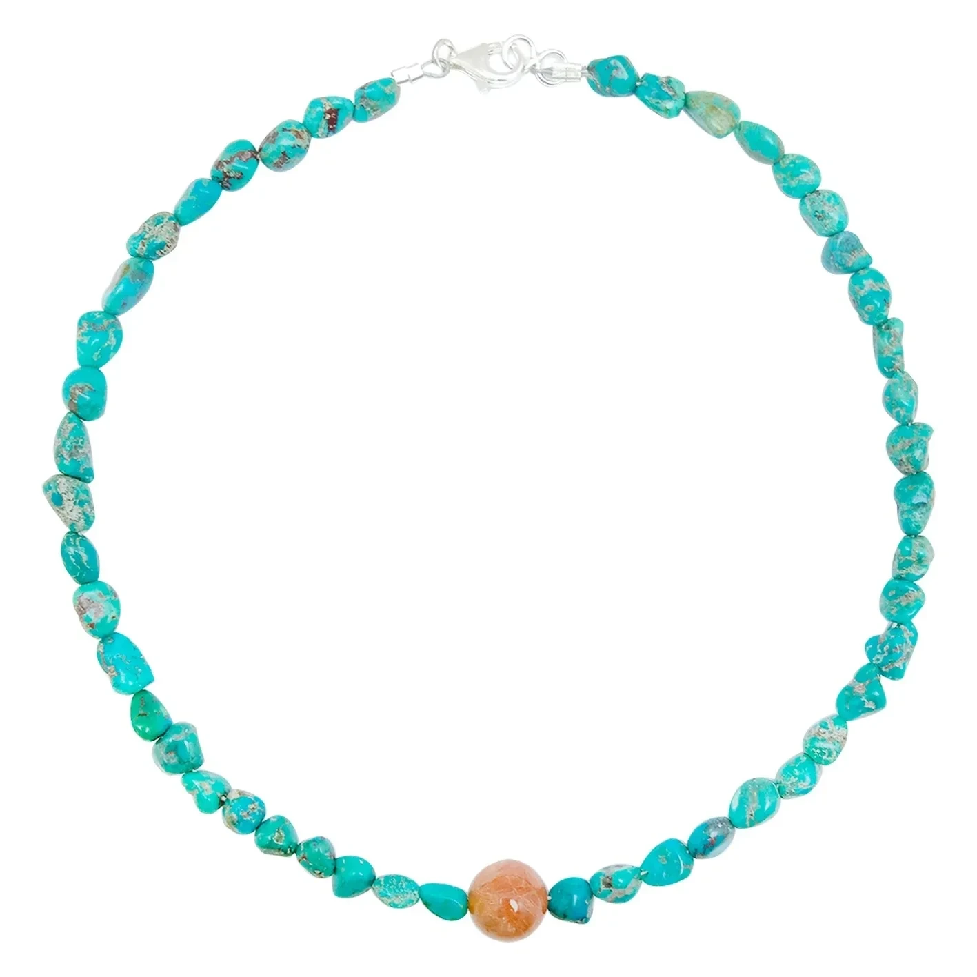 Natural Stablish Free-form Turquoise Natural Copper Rutilated Quartz Crystal Bead Necklace Temperament Female Jewelry Simple 1