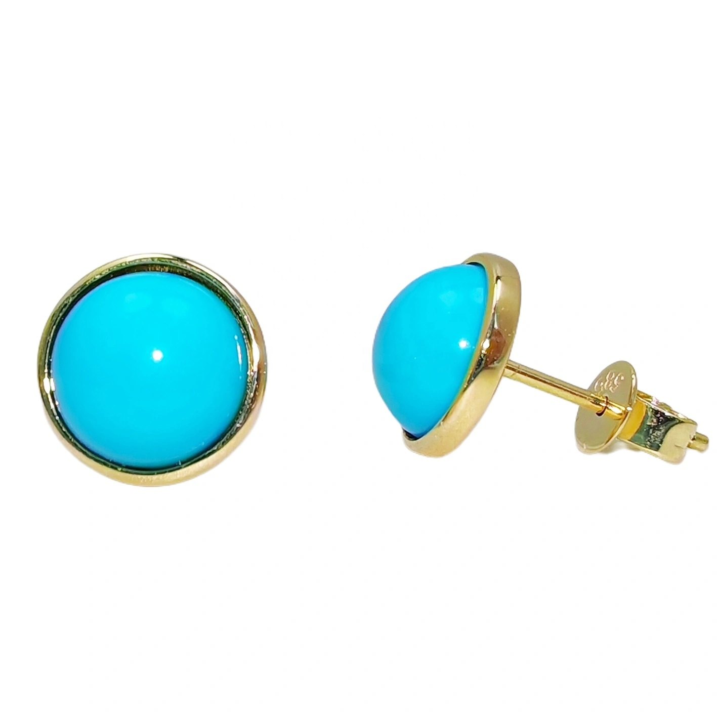 14k Gold Natural Sterling Turquoise Earrings Sleeping Beauty Mine Exquisite Jewelry Female Earrings Round Cab Beauty 1