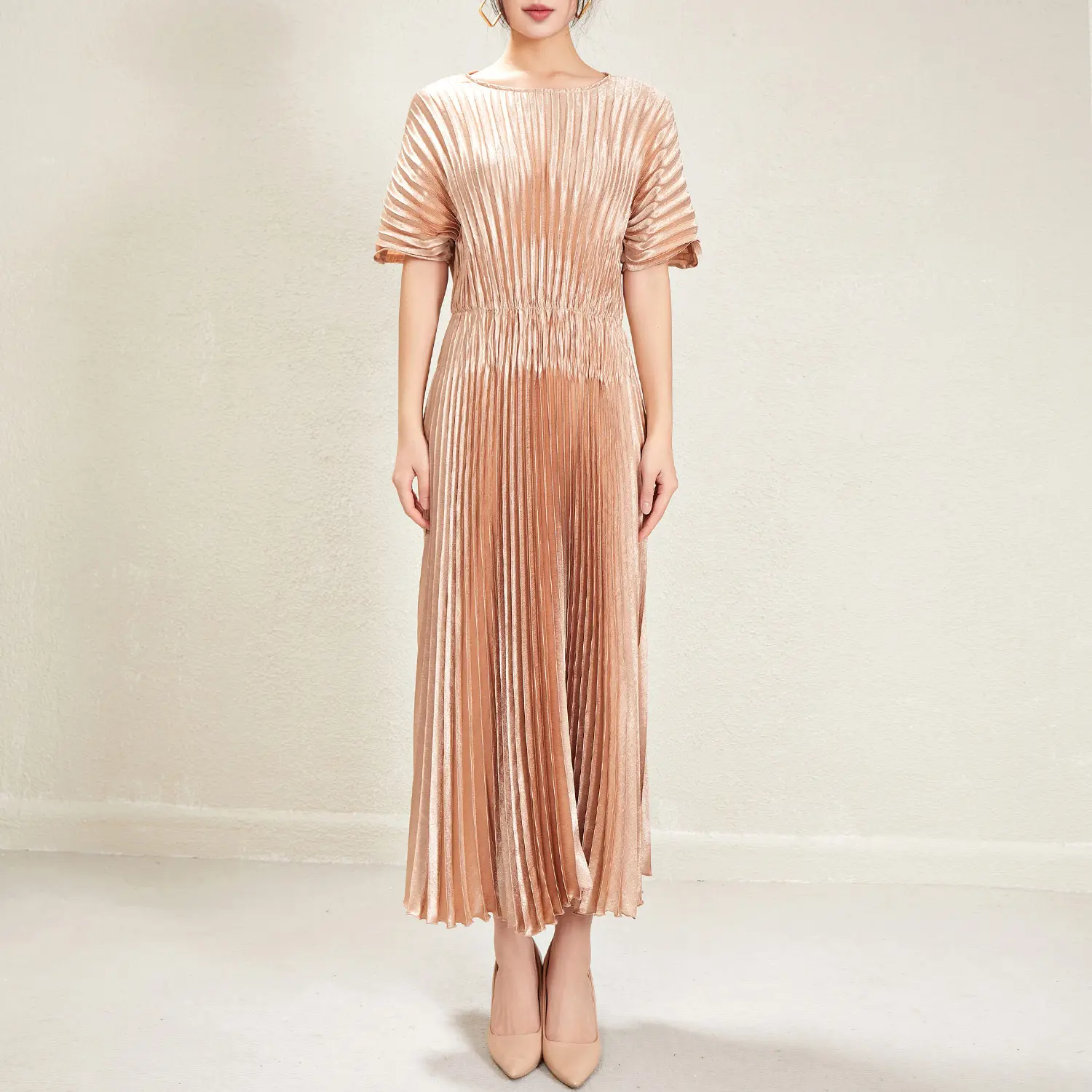Red Pleated Gown Breathable by Pleats Clothing 4