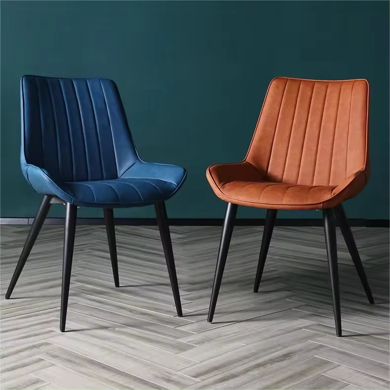 Silla de comedor de Pu, muebles para el hogar, sillas de comedor de cuero con patas de Metal, moderno italiano, Negro Nórdico, de lujo, para cocina y restaurante 1