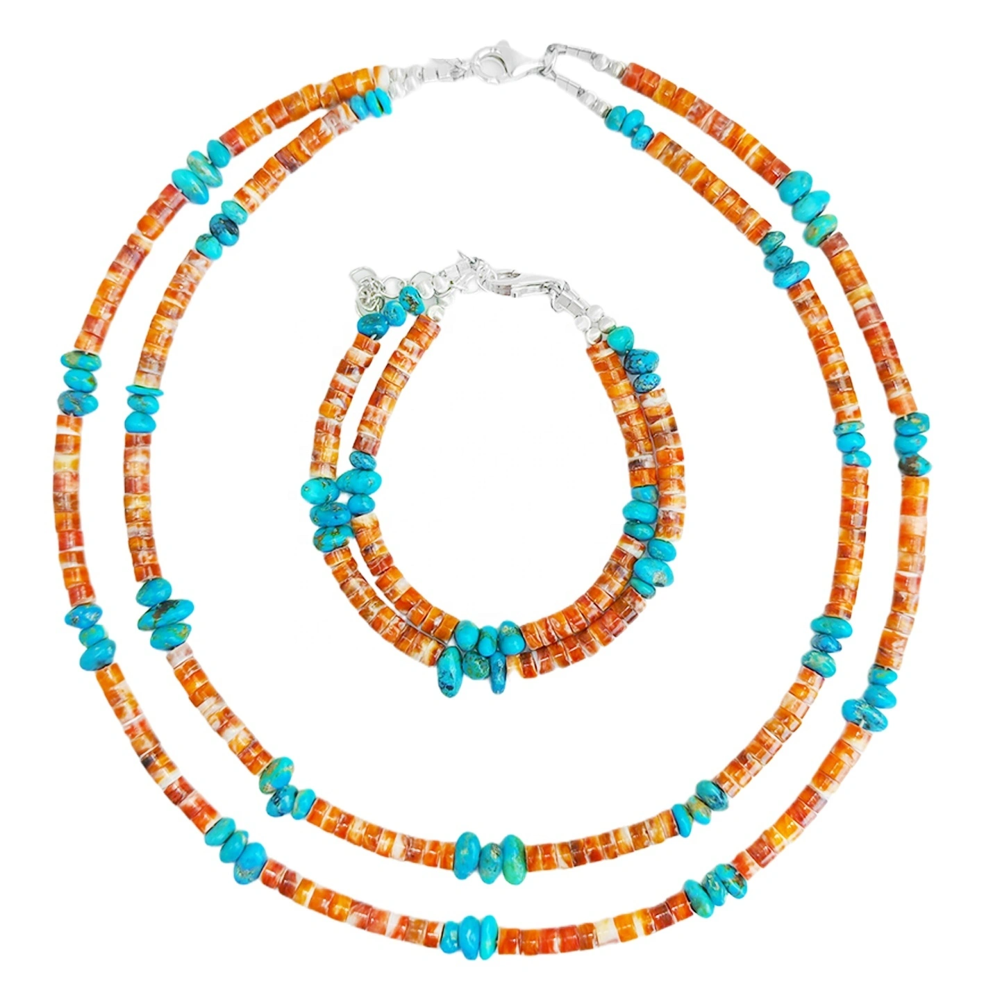 ʻO Vintage Natural Spiny Oyster Sleeping Beauty Mine Natural Sterling Treatment Turquoise Bracelet Necklace Women's Jewelry 1